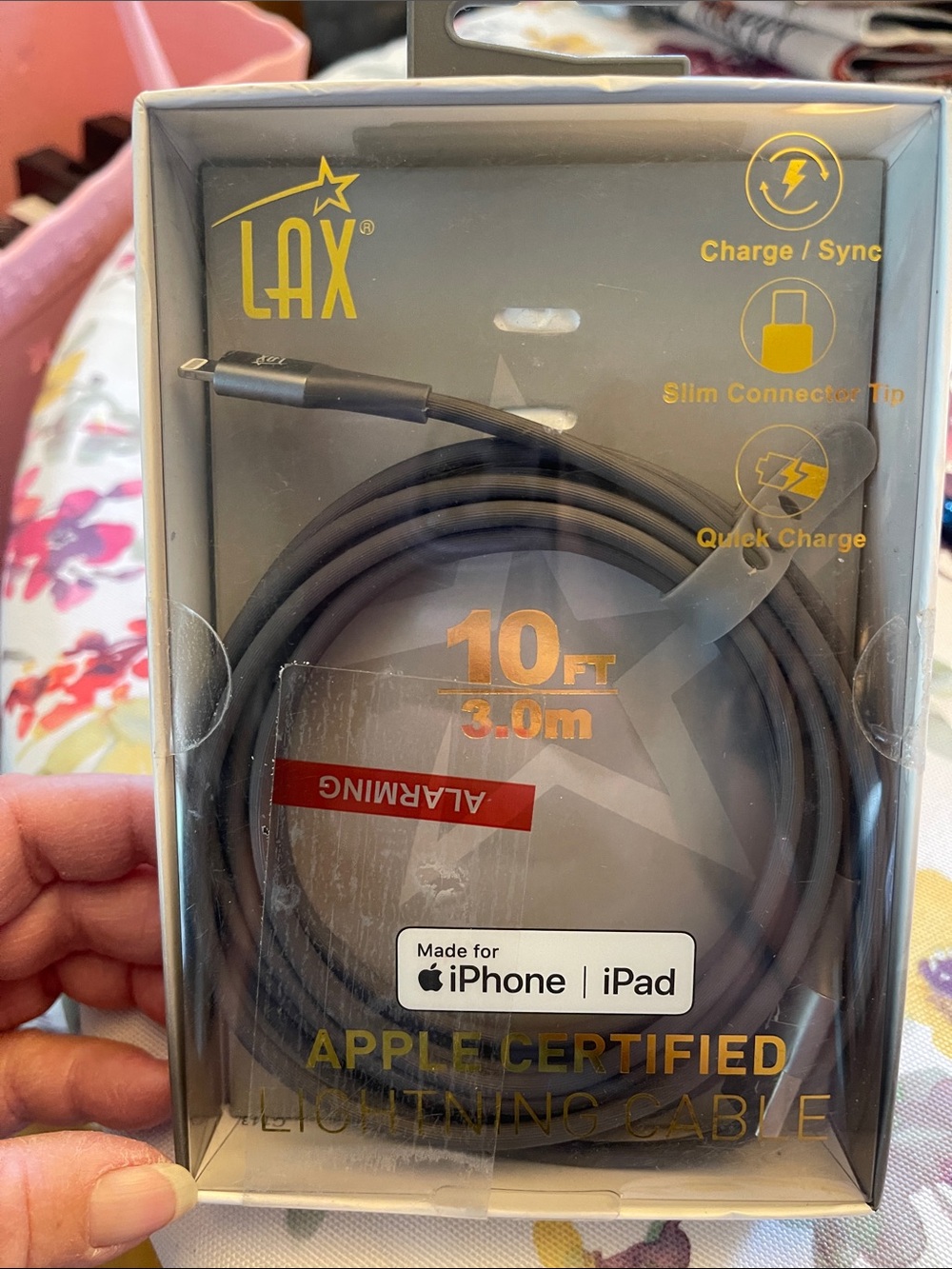 LAX Apple-Certified Lightning Cable - Grey (10 ft)
